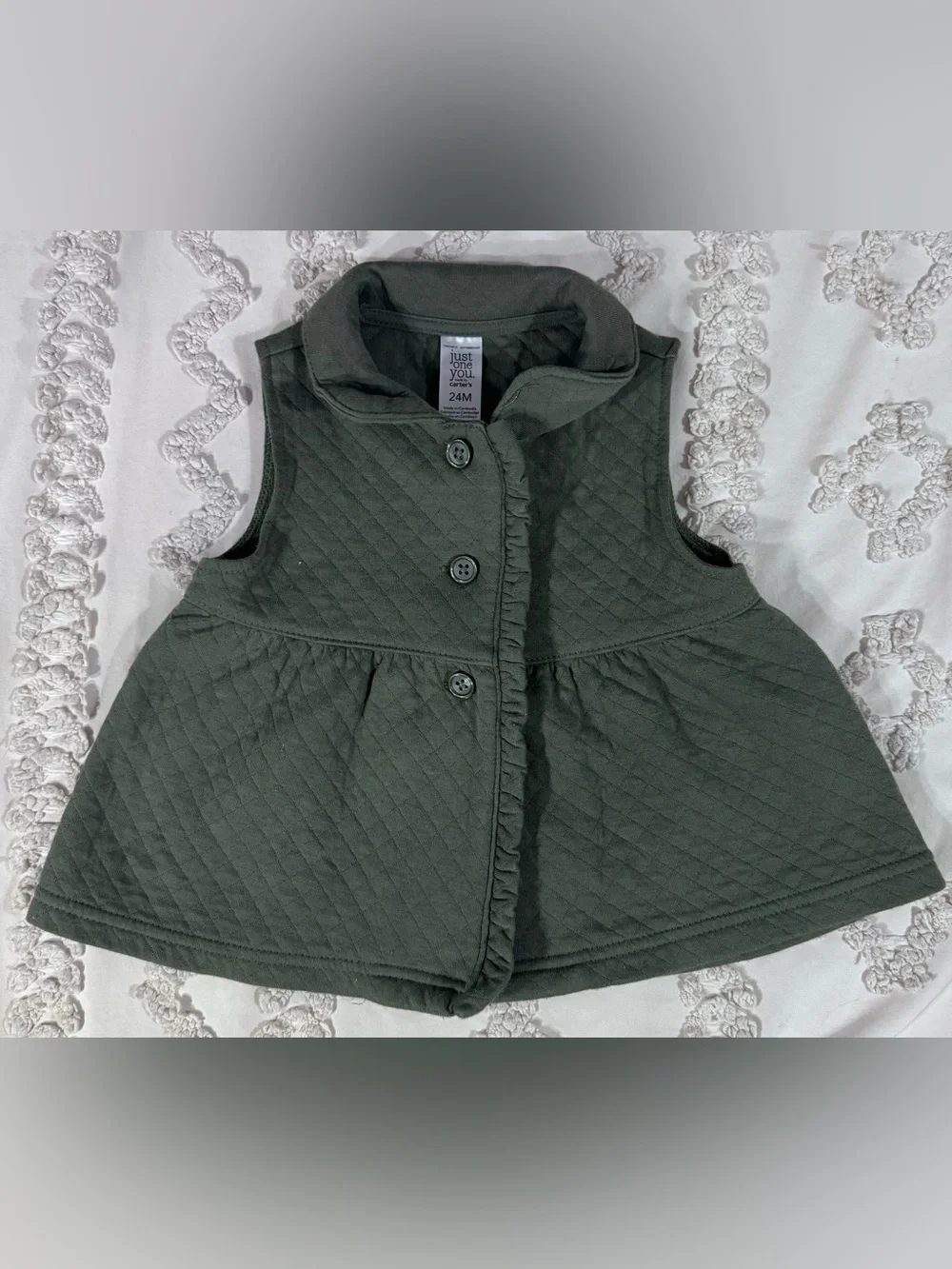 Carter's Quilted Olive Green Toddler Ruffle-Trim Vest